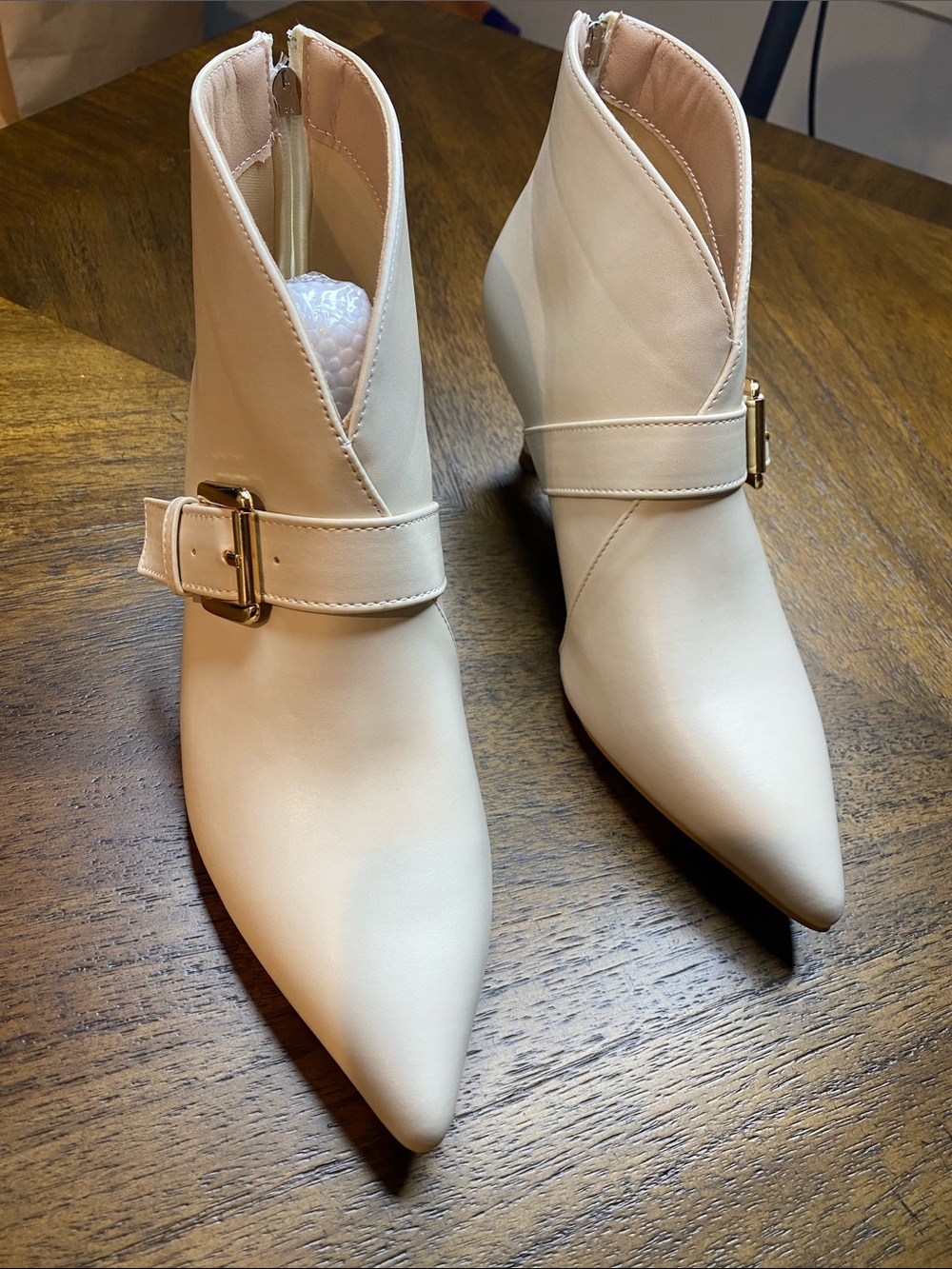 Women's Faux Leather Cream Pointed Ankle Boots with Buckle EU 41 / US 9.5 or 10